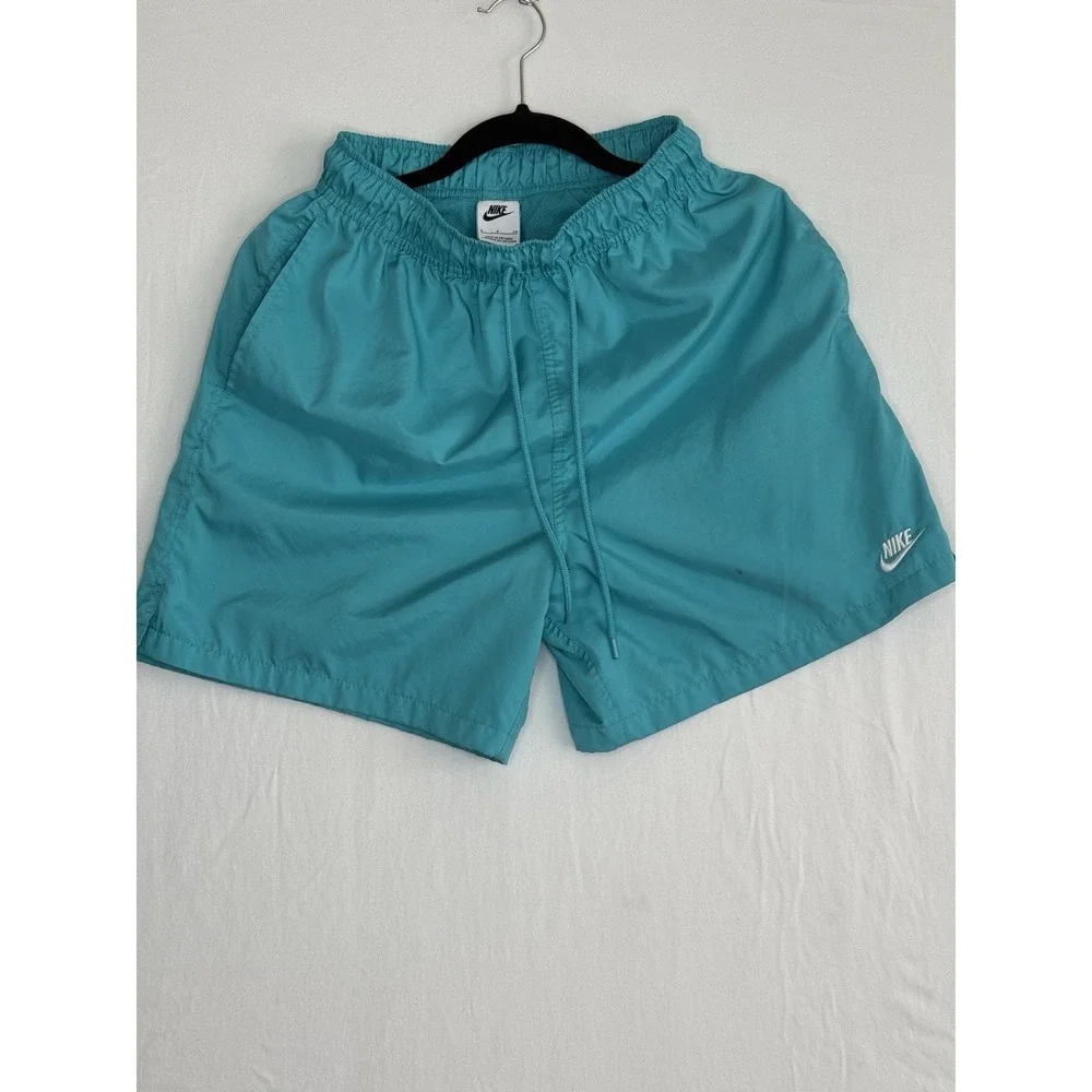 Nike Men's Swim Shorts Size S Solid Blue/Teal Logo Mesh Lined Drawstring